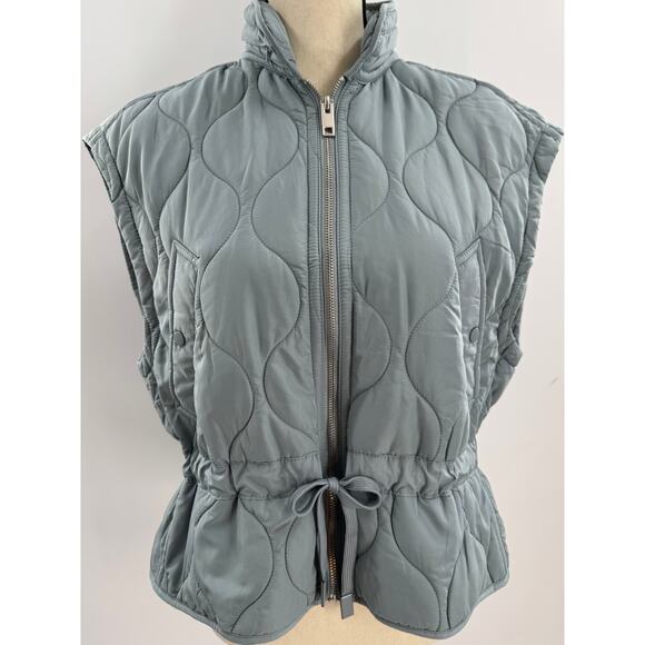 Zara Blue Green Quilted Crop Vest Puffer Down Gilet Small - Picture 1 of 7